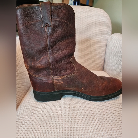 Justin Mens Brown Leather Boots Size 12 - Picture 6 of 8